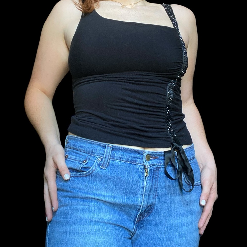 Black Laundry By Shelli Segal Rouched Asymmetrical Tank Top Size XS/M